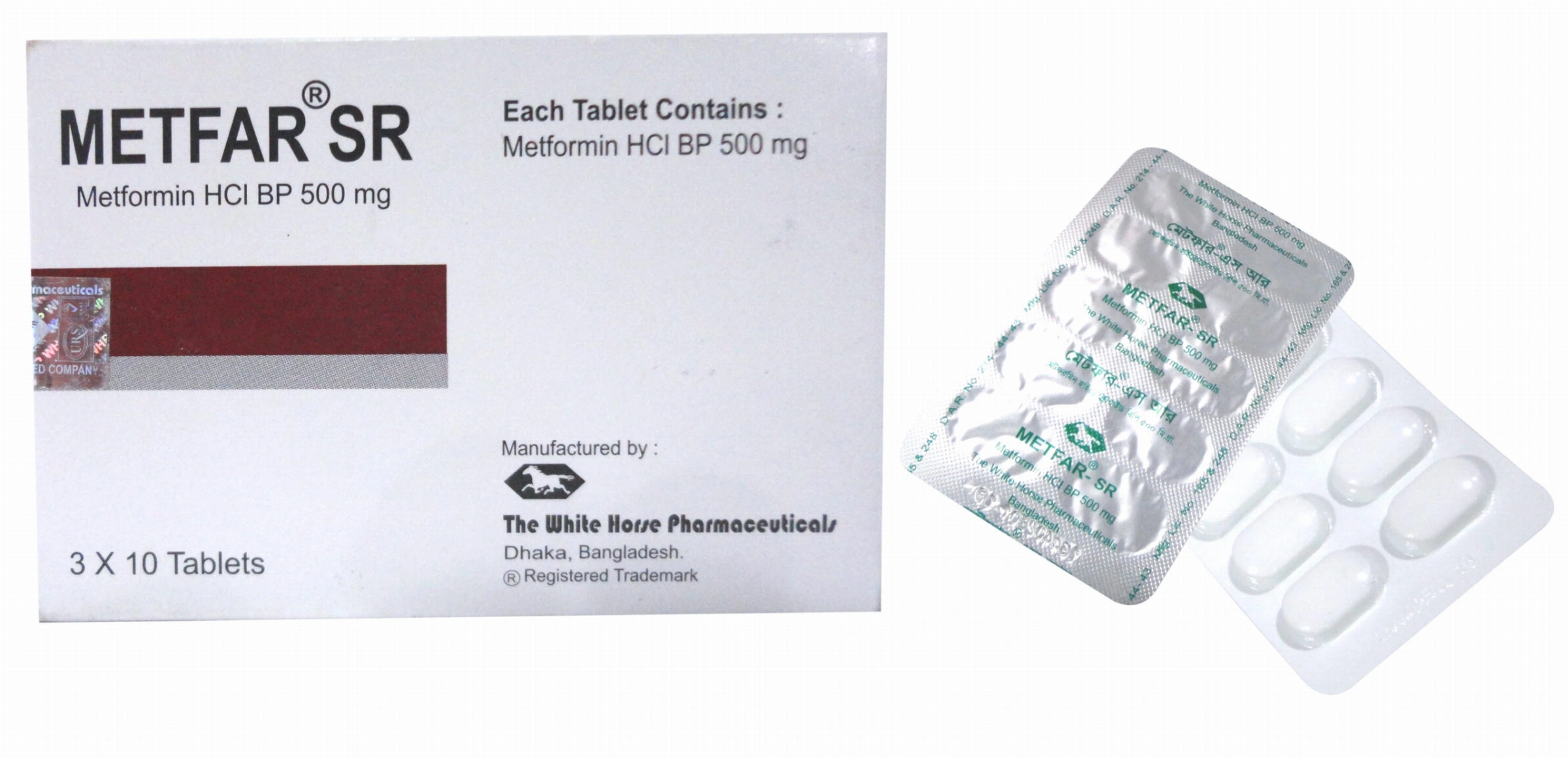 Metfar SR 500 mg Tablet-10's Strip
