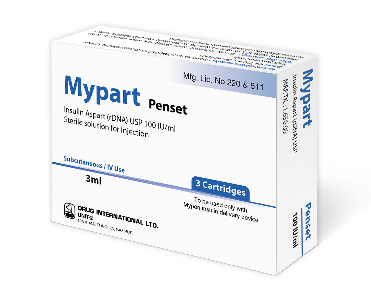 Mypart Penset 100 IU/3 ml Injection-3's Pack