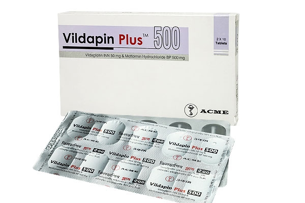 Vildapin Plus (50 mg+500 mg) Tablet-10's Strip