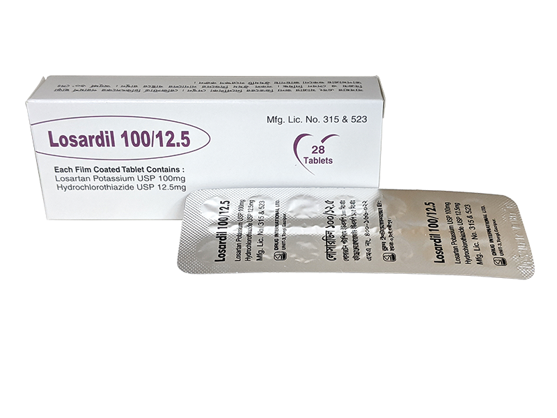 Losardil 100 mg+12.5 mg Tablet-28's Pack