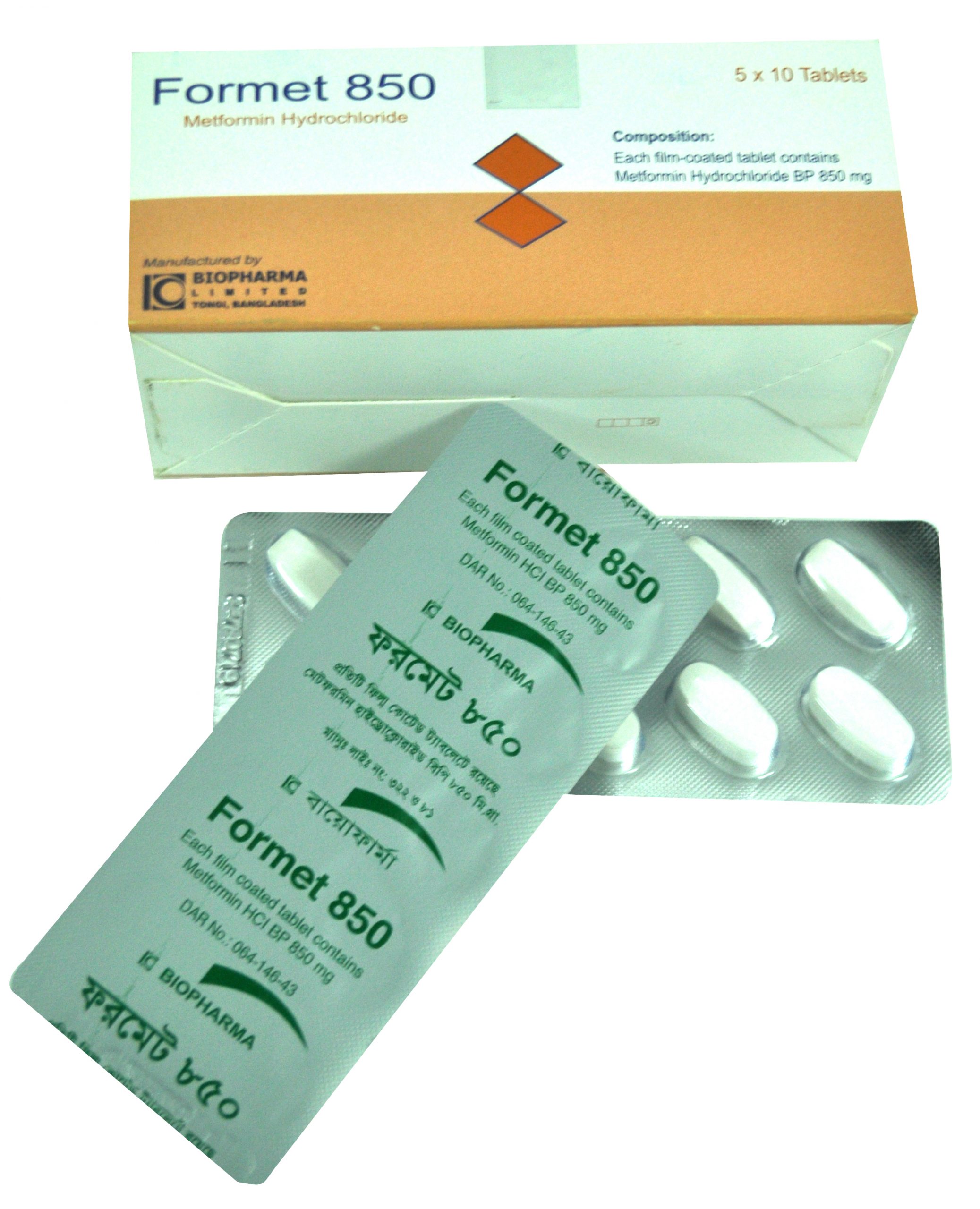 Formet 850 mg Tablet-10's Strip