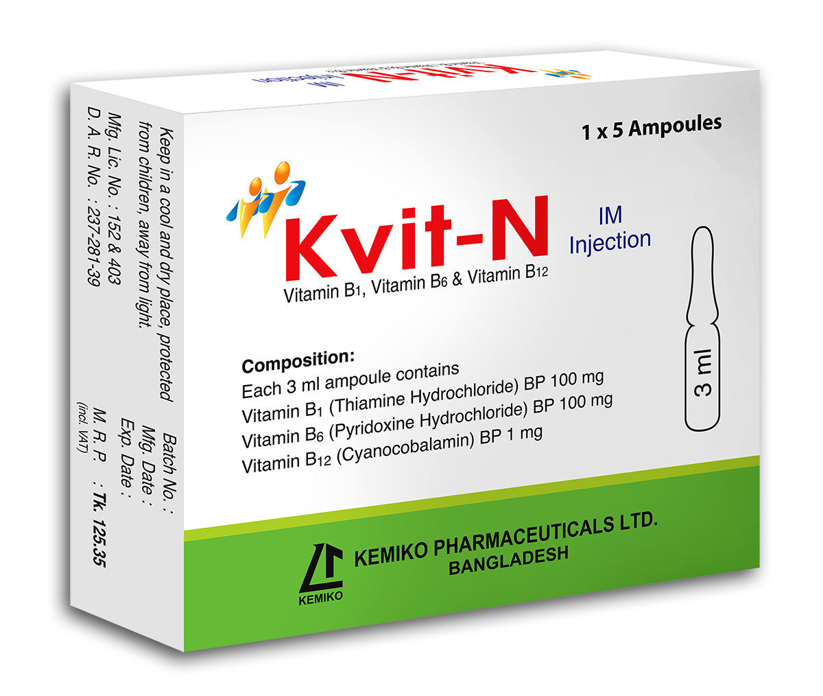 Kvit-N (100 mg+100 mg+1 mg)/3 ml IM Injection-5's Pack