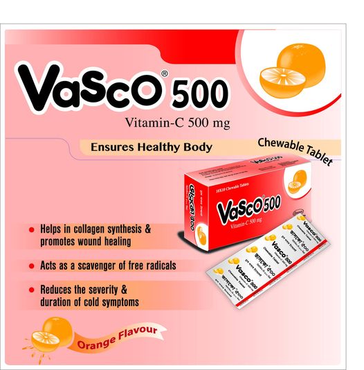 Vasco 500 mg Chewable Tablet-10's Strip