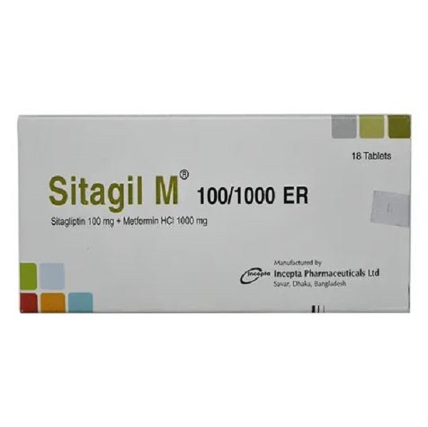 Sitagil M 100 mg+1000 mg Tablet-18's Pack