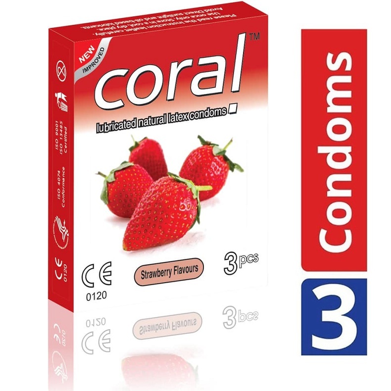 Coral Condom Strawberry-3?s pack