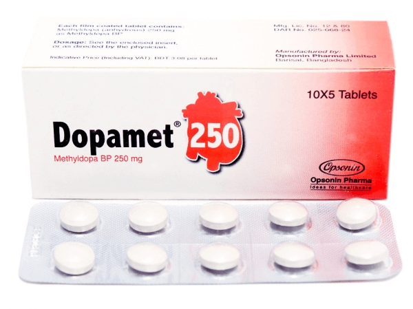 Dopamet 250 mg Tablet-50's Pack